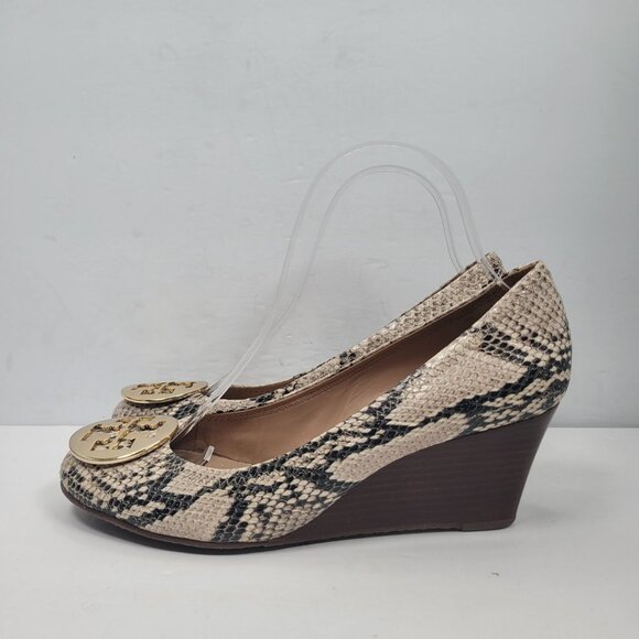 Tory Burch Snakeskin Print Wedge Heels US Size 9M - Picture 2 of 9